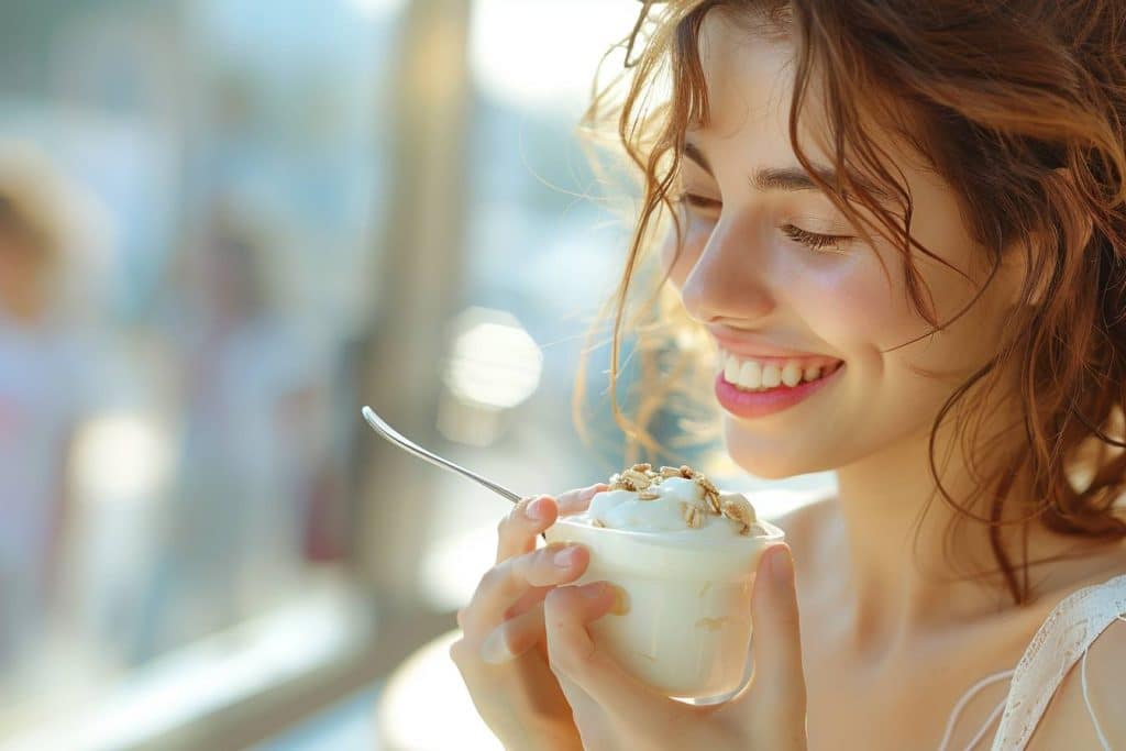 femme qui mange un yaourt